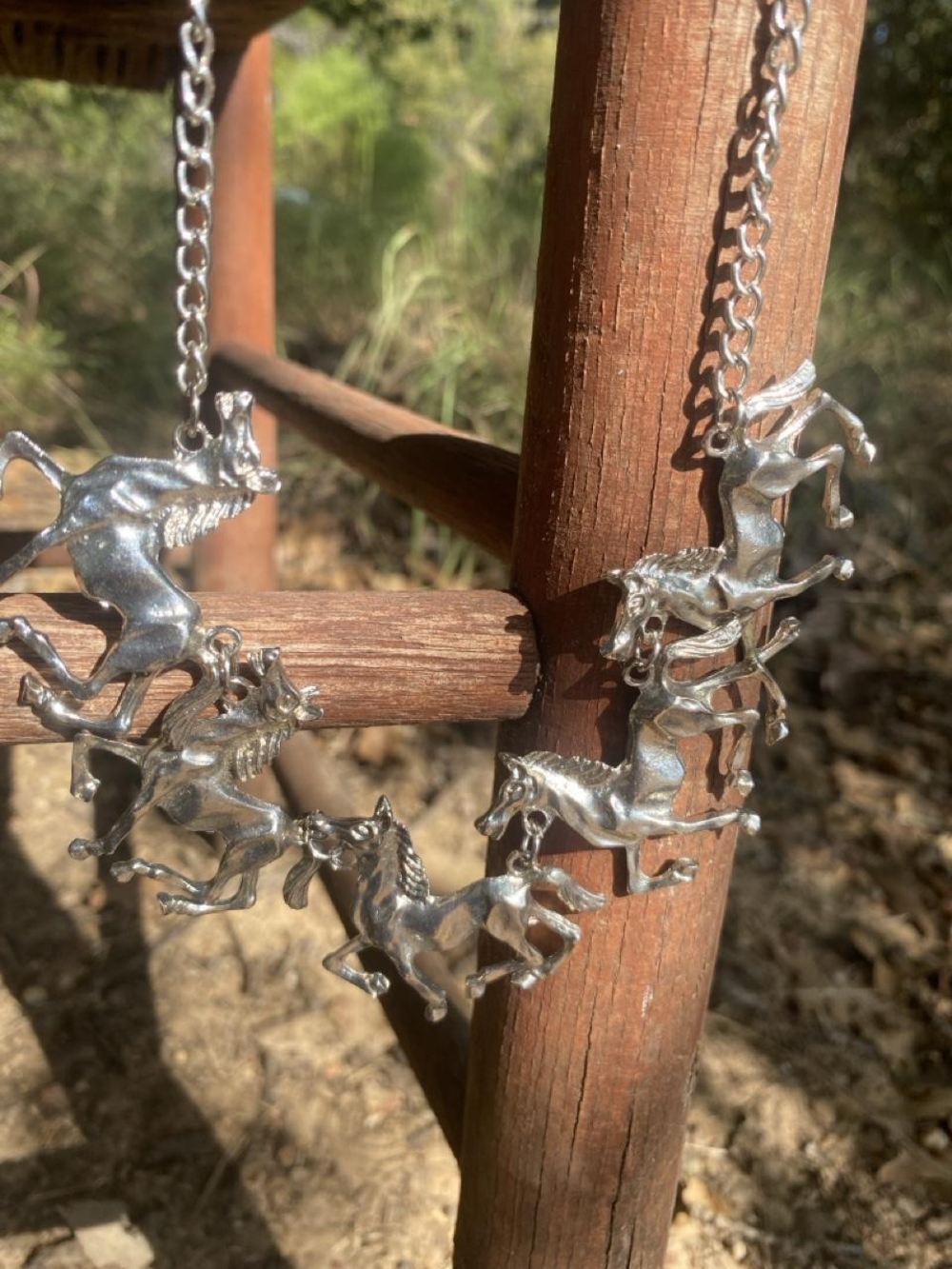 Vintage Western Horse Necklace & Earring Set Silver Wild Stampede Equine